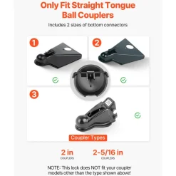 VEVOR Trailer Lock, Fits 2 & 2-5/16-Inch Straight Tongue Ball Couplers, Heavy Duty Hitch Lock with 3 Keys Secures Security Chains, Anti-Theft RV Trailer Tongue Locks for RV, Trailer, Boat