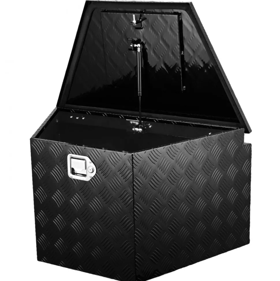 VEVOR Trailer Tongue Box, Aluminum Alloy Diamond Plate Tongue Box Tool Chest, Heavy Duty Trailer Box Storage with Lock and Keys, Utility Trailer Tongue Box for Pickup Truck, RV, Trailer, 33"x19"x18"