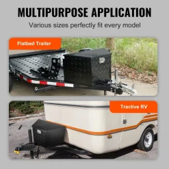 VEVOR Trailer Tongue Box, Aluminum Alloy Diamond Plate Tongue Box Tool Chest, Heavy Duty Trailer Box Storage with Lock and Keys, Utility Trailer Tongue Box for Pickup Truck, RV, Trailer, 33