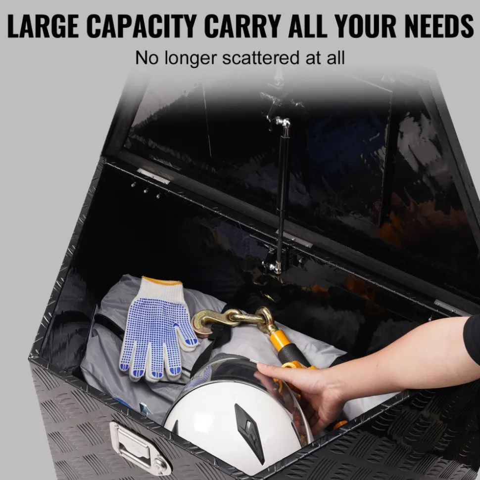 VEVOR Trailer Tongue Box, Aluminum Alloy Diamond Plate Tongue Box Tool Chest, Heavy Duty Trailer Box Storage with Lock and Keys, Utility Trailer Tongue Box for Pickup Truck, RV, Trailer, 33"x19"x18"