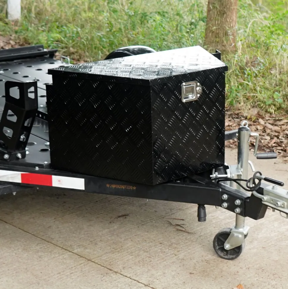 VEVOR Trailer Tongue Box, Aluminum Alloy Diamond Plate Tongue Box Tool Chest, Heavy Duty Trailer Box Storage with Lock and Keys, Utility Trailer Tongue Box for Pickup Truck, RV, Trailer, 33"x19"x18"
