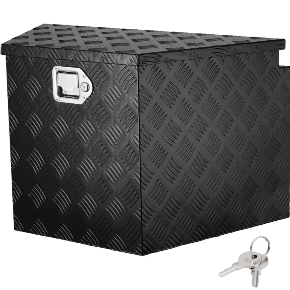 VEVOR Trailer Tongue Box, Aluminum Alloy Diamond Plate Tongue Box Tool Chest, Heavy Duty Trailer Box Storage with Lock and Keys, Utility Trailer Tongue Box for Pickup Truck, RV, Trailer, 29"x16.2"x18"