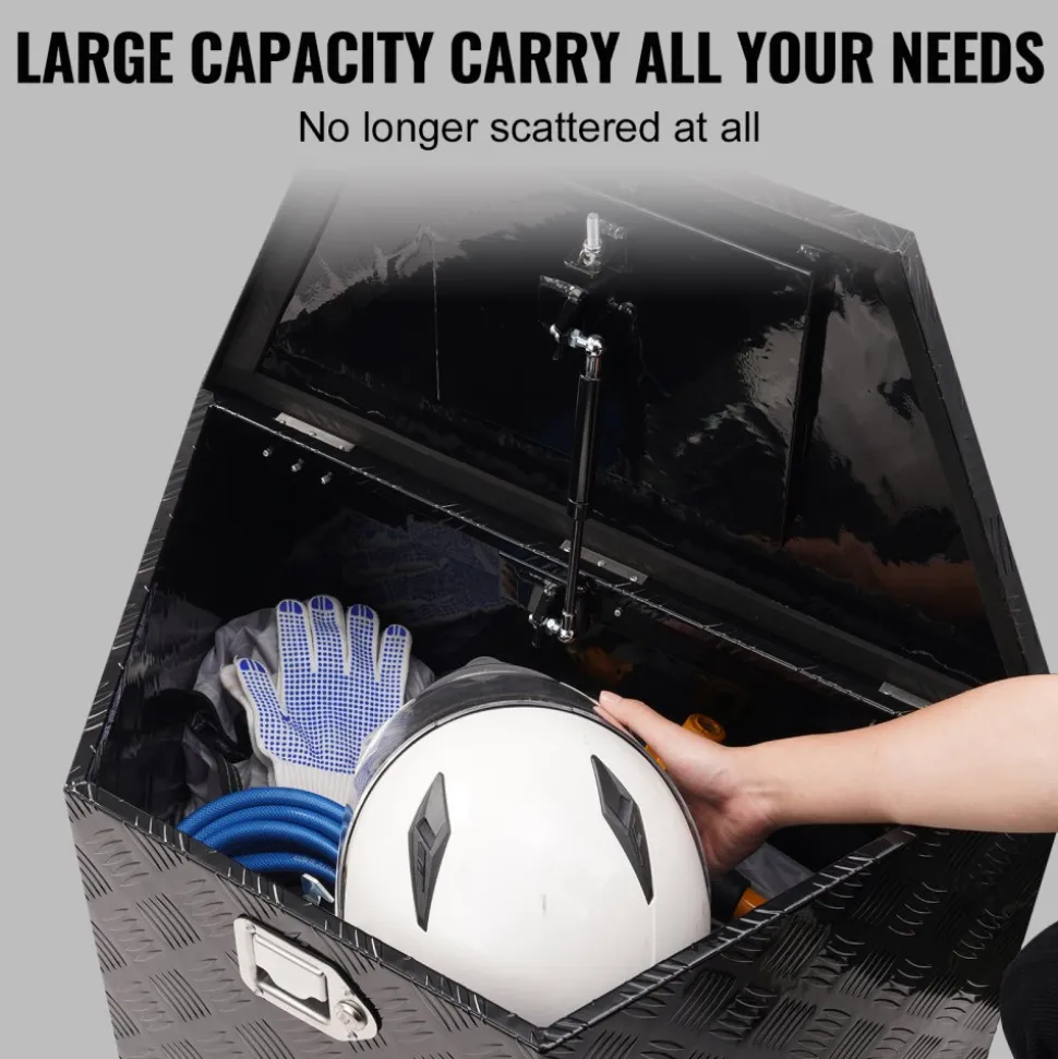 VEVOR Trailer Tongue Box, Aluminum Alloy Diamond Plate Tongue Box Tool Chest, Heavy Duty Trailer Box Storage with Lock and Keys, Utility Trailer Tongue Box for Pickup Truck, RV, Trailer, 29"x16.2"x18"