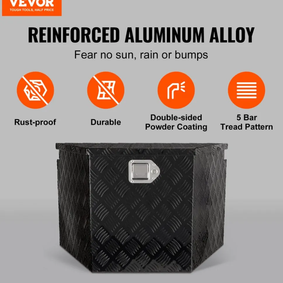 VEVOR Trailer Tongue Box, Aluminum Alloy Diamond Plate Tongue Box Tool Chest, Heavy Duty Trailer Box Storage with Lock and Keys, Utility Trailer Tongue Box for Pickup Truck, RV, Trailer, 29"x16.2"x18"