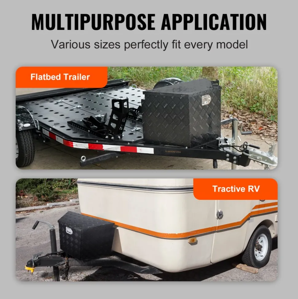 VEVOR Trailer Tongue Box, Aluminum Alloy Diamond Plate Tongue Box Tool Chest, Heavy Duty Trailer Box Storage with Lock and Keys, Utility Trailer Tongue Box for Pickup Truck, RV, Trailer, 29"x16.2"x18"