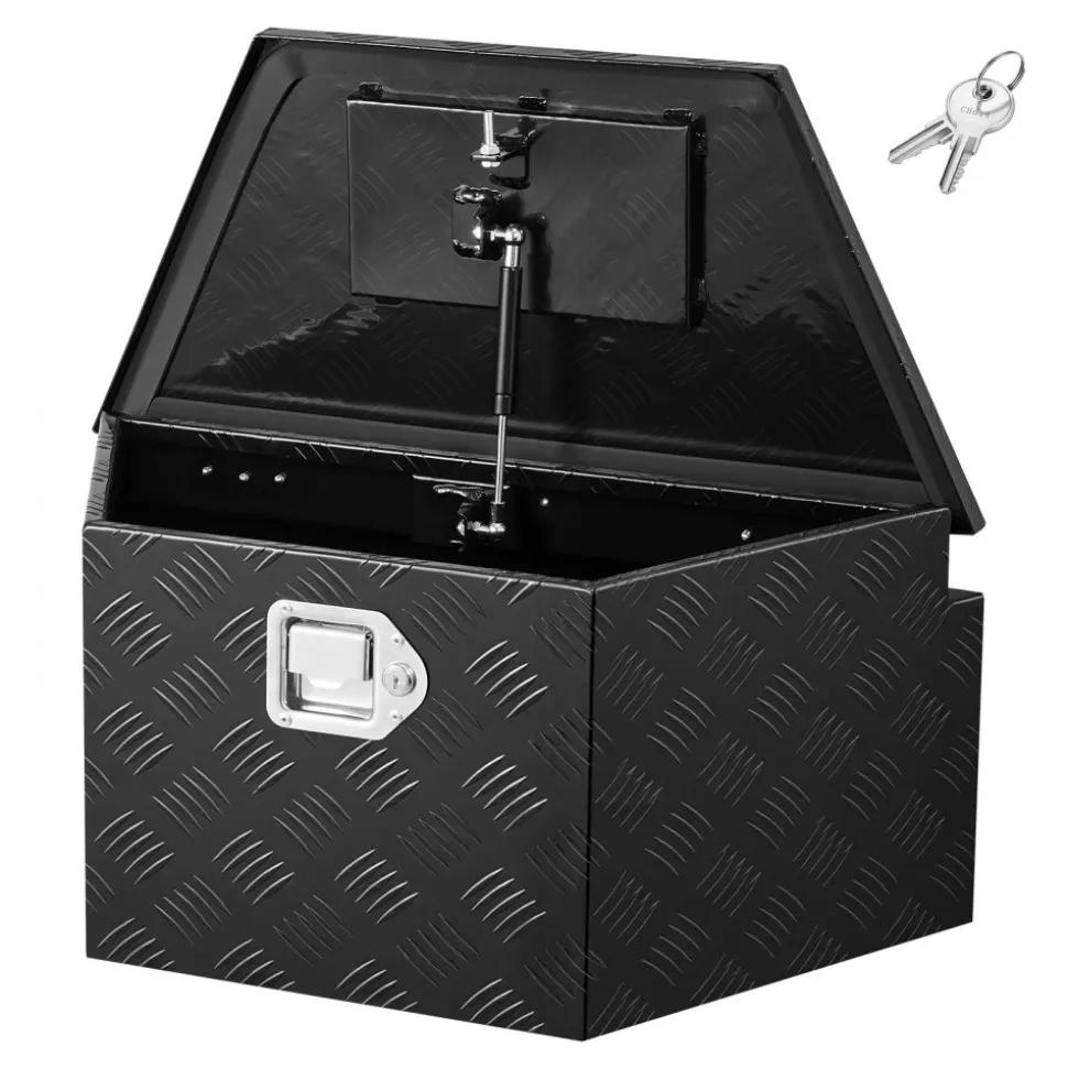 VEVOR Trailer Tongue Box, 26" x 13" x 12" Aluminum Trailer Tongue Tool Box, Heavy Duty Storage Organizer with Lock and Keys, Utility Tool Chest for Pickup Truck Bed, RV, SUV, Off-Road Vehicle, Black