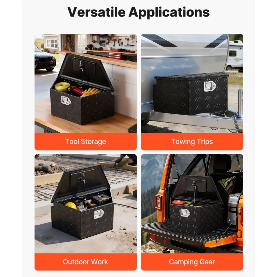 VEVOR Trailer Tongue Box, 26" x 13" x 12" Aluminum Trailer Tongue Tool Box, Heavy Duty Storage Organizer with Lock and Keys, Utility Tool Chest for Pickup Truck Bed, RV, SUV, Off-Road Vehicle, Black