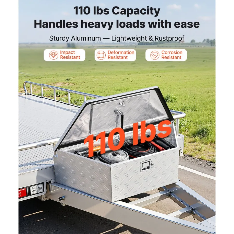 VEVOR Trailer Tongue Box, 39" x 16.5" x 12" Aluminum Trailer Tongue Tool Box, Heavy Duty Storage Organizer with Lock & Keys, Utility Tool Chest for Pickup Truck Bed, RV, SUV, Off-Road Vehicle, Silver