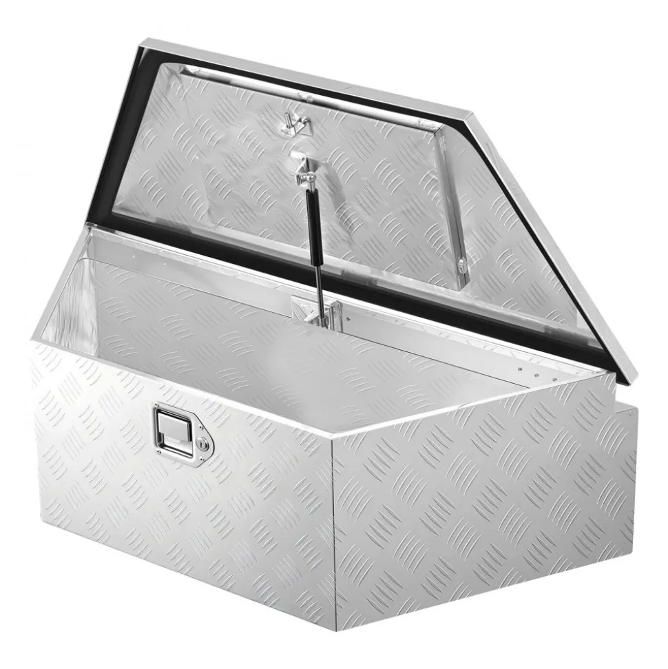 VEVOR Trailer Tongue Box, 39" x 16.5" x 12" Aluminum Trailer Tongue Tool Box, Heavy Duty Storage Organizer with Lock & Keys, Utility Tool Chest for Pickup Truck Bed, RV, SUV, Off-Road Vehicle, Silver