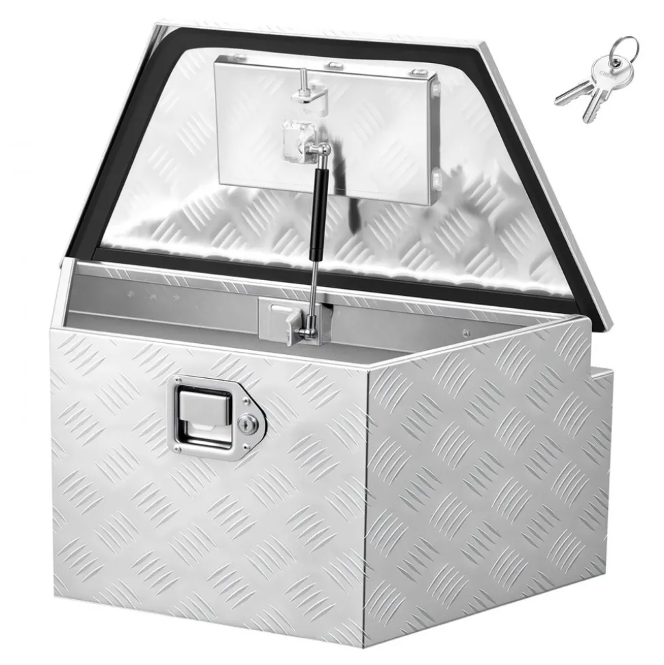 VEVOR Trailer Tongue Box, 26" x 13" x 12" Aluminum Trailer Tongue Tool Box, Heavy Duty Storage Organizer with Lock and Keys, Utility Tool Chest for Pickup Truck Bed, RV, SUV, Off-Road Vehicle, Silver