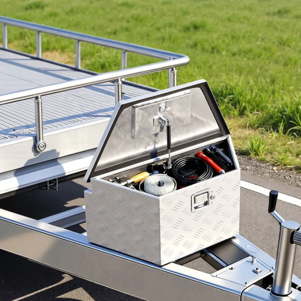 VEVOR Trailer Tongue Box, 26" x 13" x 12" Aluminum Trailer Tongue Tool Box, Heavy Duty Storage Organizer with Lock and Keys, Utility Tool Chest for Pickup Truck Bed, RV, SUV, Off-Road Vehicle, Silver