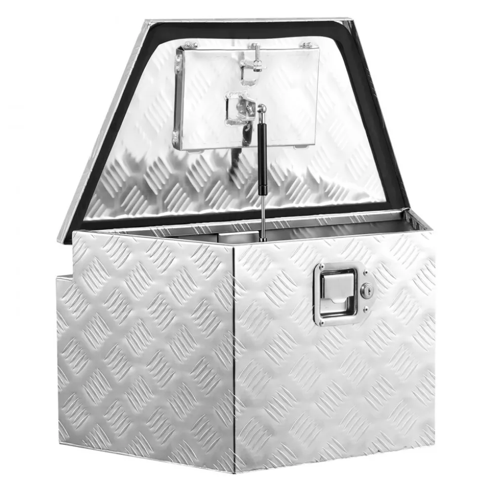 VEVOR Trailer Tongue Box, 26" x 13" x 12" Aluminum Trailer Tongue Tool Box, Heavy Duty Storage Organizer with Lock and Keys, Utility Tool Chest for Pickup Truck Bed, RV, SUV, Off-Road Vehicle, Silver