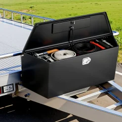 VEVOR Trailer Tongue Box, 49" x 13.9" x 18.5" Steel Trailer Tongue Tool Box, Heavy Duty Storage Organizer with Lock and Keys, Utility Tool Chest for Pickup Truck Bed, RV, SUV, Off-Road Vehicle, Black