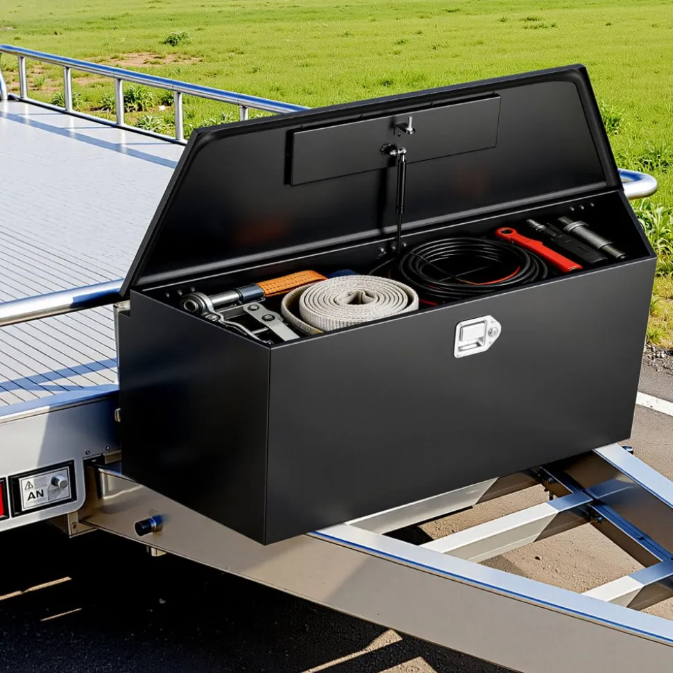 VEVOR Trailer Tongue Box, 49" x 13.9" x 18.5" Steel Trailer Tongue Tool Box, Heavy Duty Storage Organizer with Lock and Keys, Utility Tool Chest for Pickup Truck Bed, RV, SUV, Off-Road Vehicle, Black