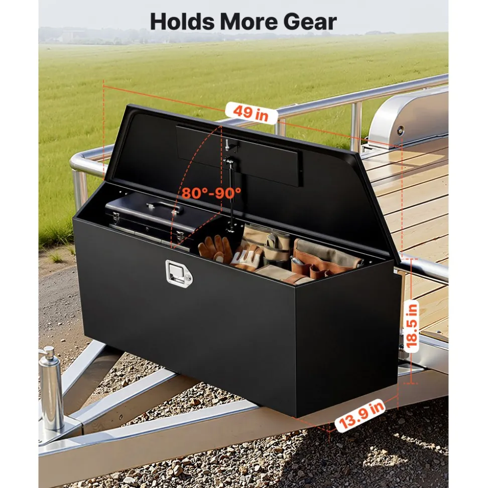 VEVOR Trailer Tongue Box, 49" x 13.9" x 18.5" Steel Trailer Tongue Tool Box, Heavy Duty Storage Organizer with Lock and Keys, Utility Tool Chest for Pickup Truck Bed, RV, SUV, Off-Road Vehicle, Black