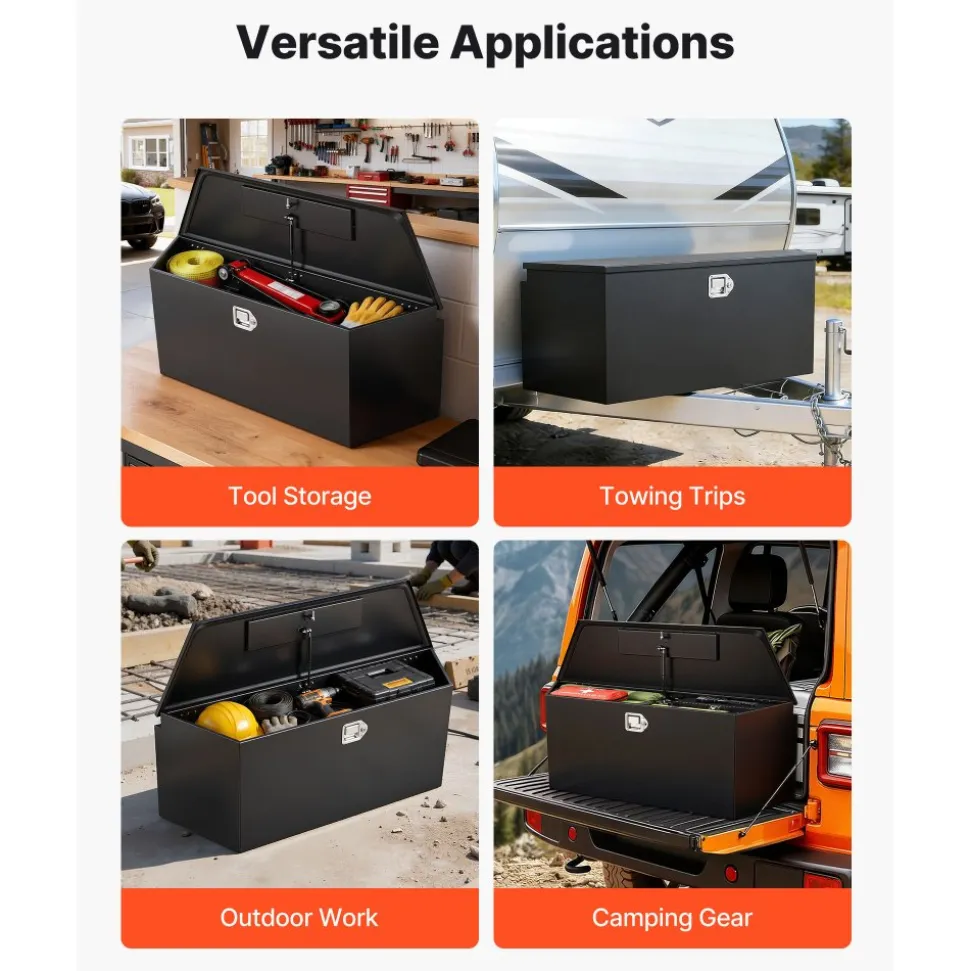 VEVOR Trailer Tongue Box, 49" x 13.9" x 18.5" Steel Trailer Tongue Tool Box, Heavy Duty Storage Organizer with Lock and Keys, Utility Tool Chest for Pickup Truck Bed, RV, SUV, Off-Road Vehicle, Black