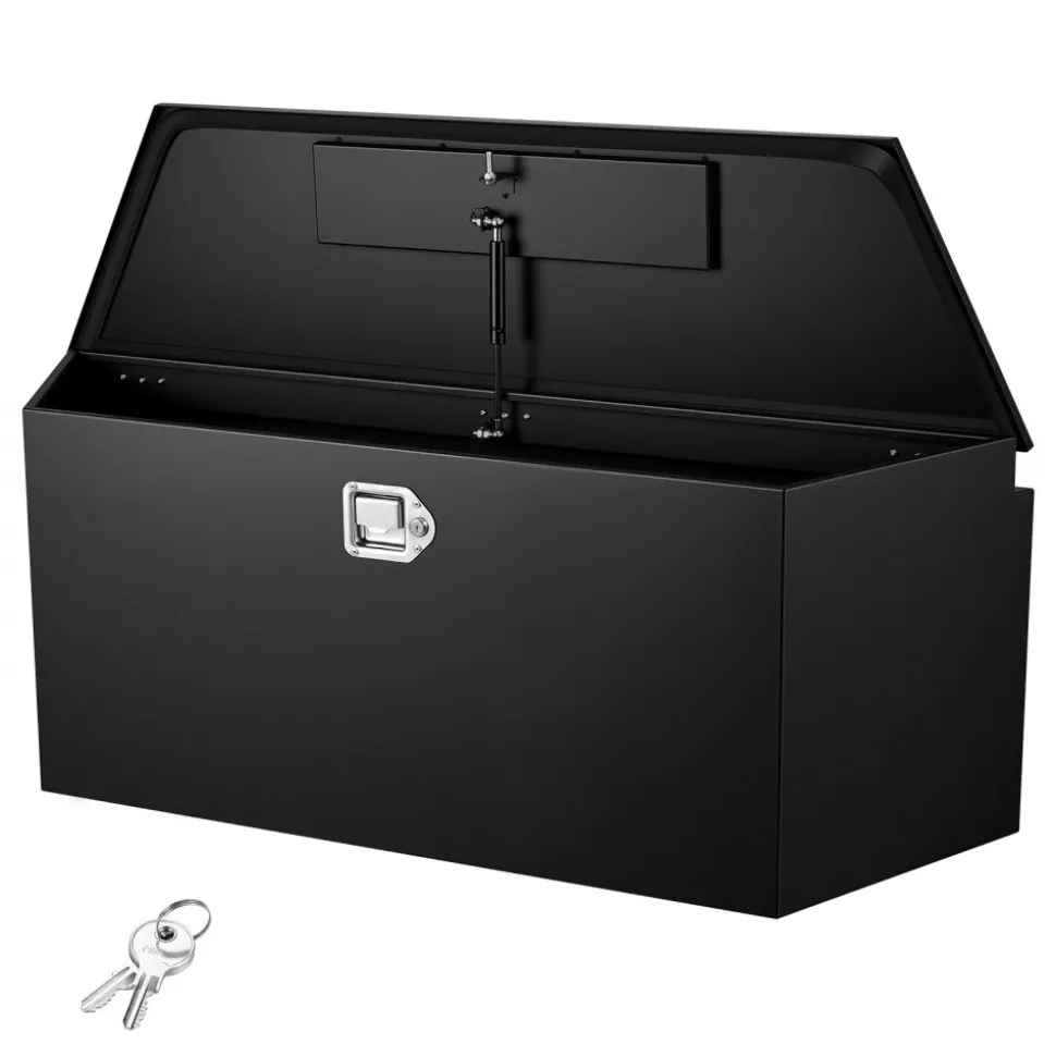 VEVOR Trailer Tongue Box, 49" x 13.9" x 18.5" Steel Trailer Tongue Tool Box, Heavy Duty Storage Organizer with Lock and Keys, Utility Tool Chest for Pickup Truck Bed, RV, SUV, Off-Road Vehicle, Black