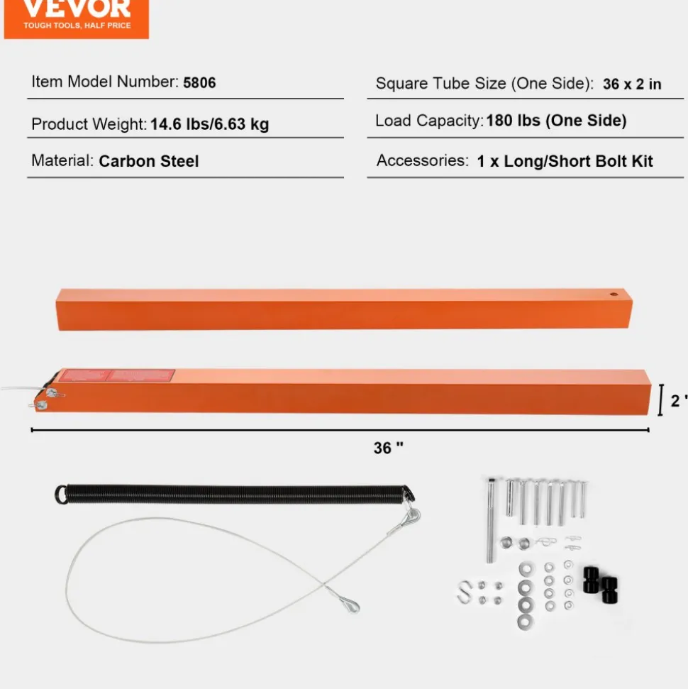VEVOR TrailTailgate er Lift Assist, Max 180 lbs Load Capacity, Compatible with Open Utility Trailer Tailgate and Ramp, with 10 to 24 Inches Heights Side Rail and 4 to 6 Feet Height Tail Gate or Ramp