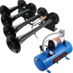 VEVOR Train Horns Kit, 4 Trumpet Air Horn Kit, 150dB Train Horns for Pickup Trucks, 12V 120 psi Air Compressor 1.6 Gal/6 L Tank with Gauge for Any 12V Vehicle Car Truck Train Van Boat