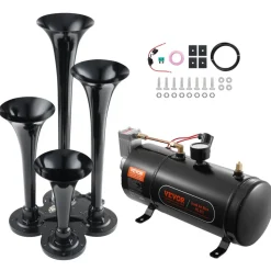 VEVOR Train Horns Kit, 4 Trumpet Air Horn Kit, 150dB Train Horns for Pickup Trucks, 12V 120 psi Air Compressor 0.8 Gal/3 L Tank with Gauge for Any 12V Vehicle Car Truck Train Van Boat