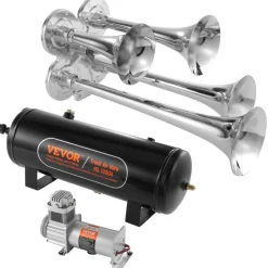 VEVOR Train Horns Kit, 4 Trumpet Air Horn Kit, 150dB Train Horns for Pickup Trucks, 12V 160 psi Air Compressor 2.6 Gal/10 L Tank with Gauge for Any 12V Vehicle Car Truck Train Van Boat