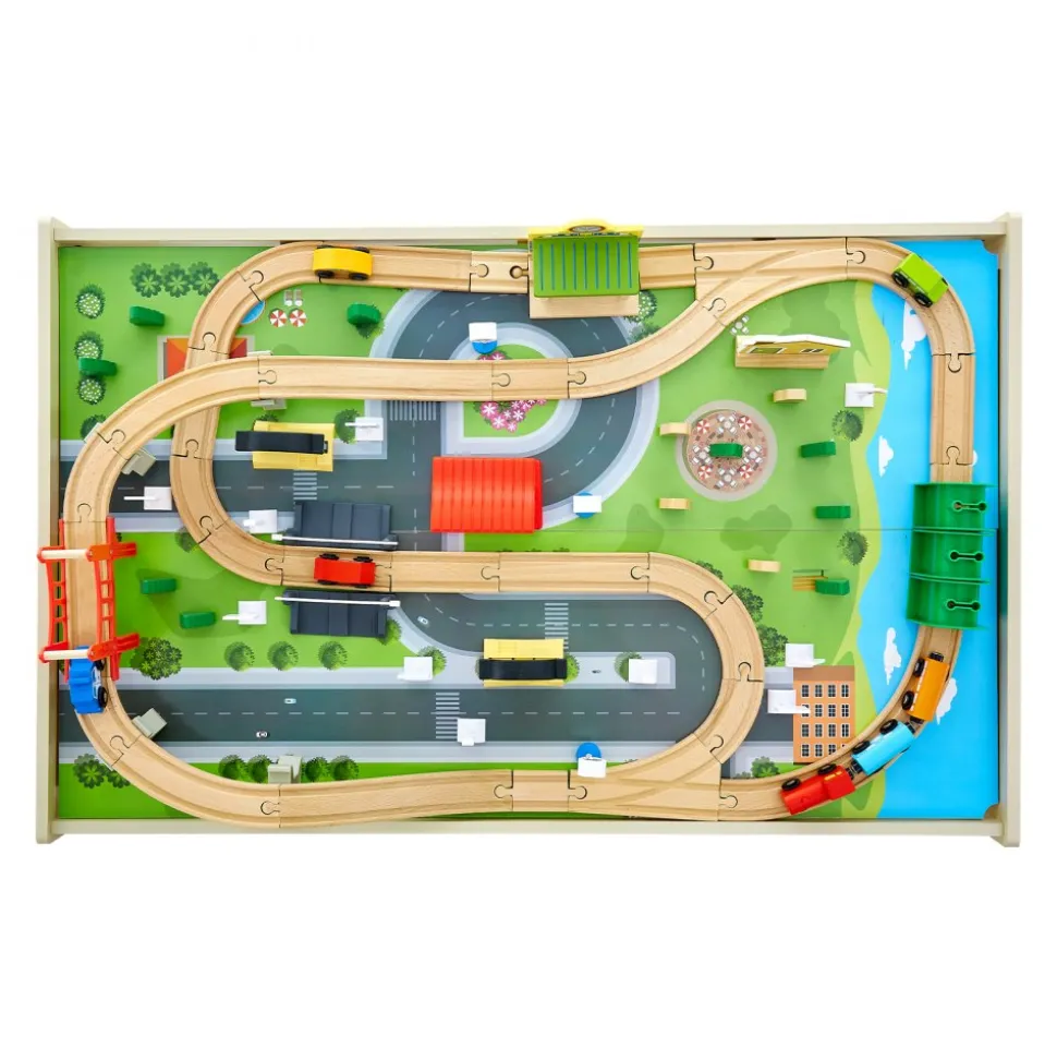 VEVOR Train Table, 84 Multicolor Pieces Wooden Kids Activity Table with Collapsible Storage Bin, 3-in-1 Wooden Train Set for Gaming, Drawing, Reading, Eating, Creative Toy Set for Kids Ages 3+