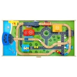VEVOR Train Table, 62 Multicolor Pieces Wooden Kids Activity Table with Large Storage Drawer, 3-in-1 Wooden Train Set for Playing, Drawing, Reading, Eating, Creative Toy Set for Kids Ages 3+