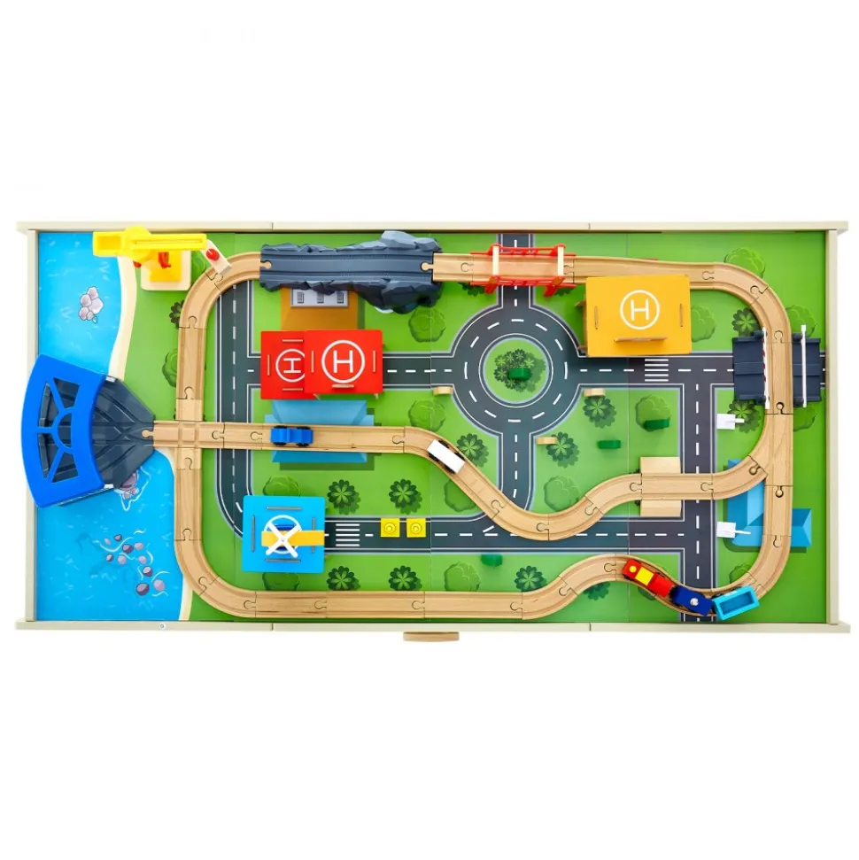 VEVOR Train Table, 62 Multicolor Pieces Wooden Kids Activity Table with Large Storage Drawer, 3-in-1 Wooden Train Set for Playing, Drawing, Reading, Eating, Creative Toy Set for Kids Ages 3+