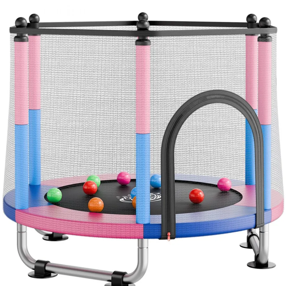 VEVOR 60" Trampoline for Kids, 5 FT Toddler Mini Trampoline, 132 lbs Indoor Outdoor Play Toys with Enclosure Net and Adjustable Gymnastics Bar, Christmas Toys Birthday Gifts for Girls Boys