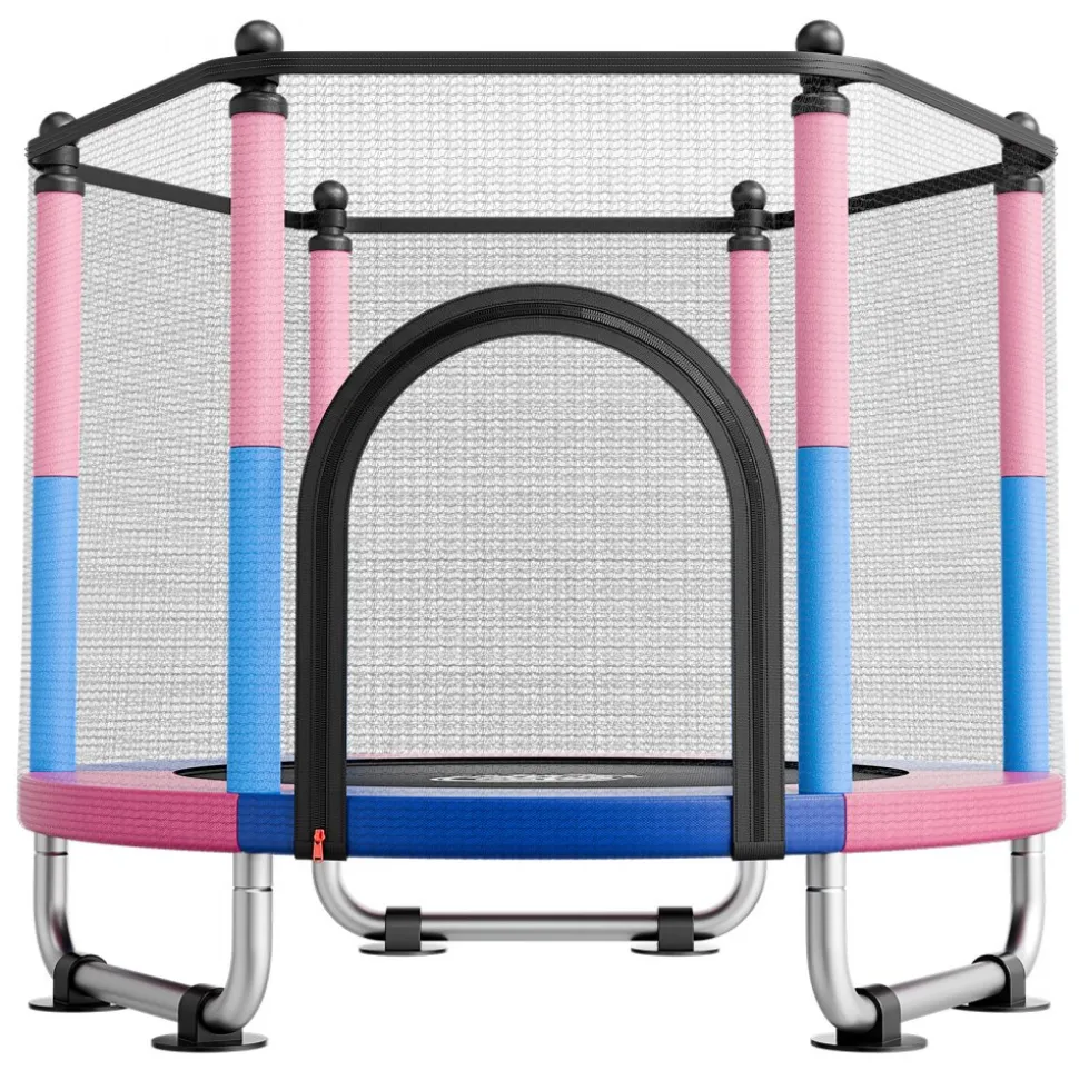VEVOR 60" Trampoline for Kids, 5 FT Toddler Mini Trampoline, 132 lbs Indoor Outdoor Play Toys with Enclosure Net and Adjustable Gymnastics Bar, Christmas Toys Birthday Gifts for Girls Boys