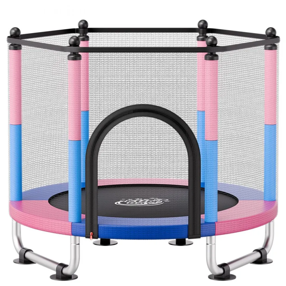 VEVOR 60" Trampoline for Kids, 5 FT Toddler Mini Trampoline, 132 lbs Indoor Outdoor Play Toys with Enclosure Net and Adjustable Gymnastics Bar, Christmas Toys Birthday Gifts for Girls Boys