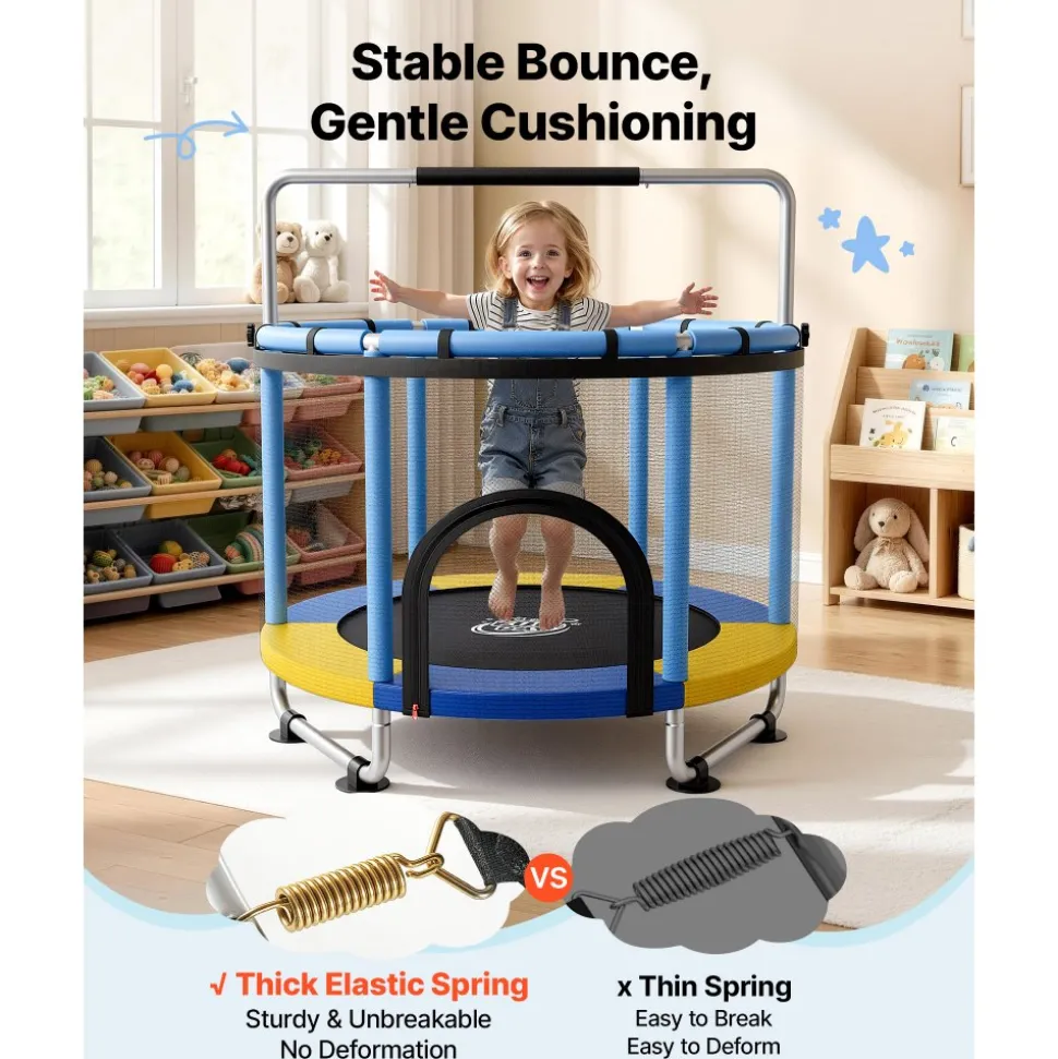 VEVOR 60" Trampoline for Kids, 5 FT Toddler Mini Trampoline, 132 lbs Indoor Outdoor Play Toys with Enclosure Net and Adjustable Gymnastics Bar, Christmas Toys Birthday Gifts for Girls Boys