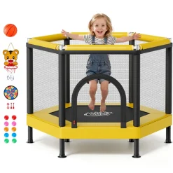 VEVOR Trampoline for Kids, Toddler Mini Trampoline, 132 lbs Capacity Indoor Outdoor Play Toys with Enclosure Net and Basketball Hoop, Easy to Assemble, Christmas Toys Birthday Gifts for Girls Boys