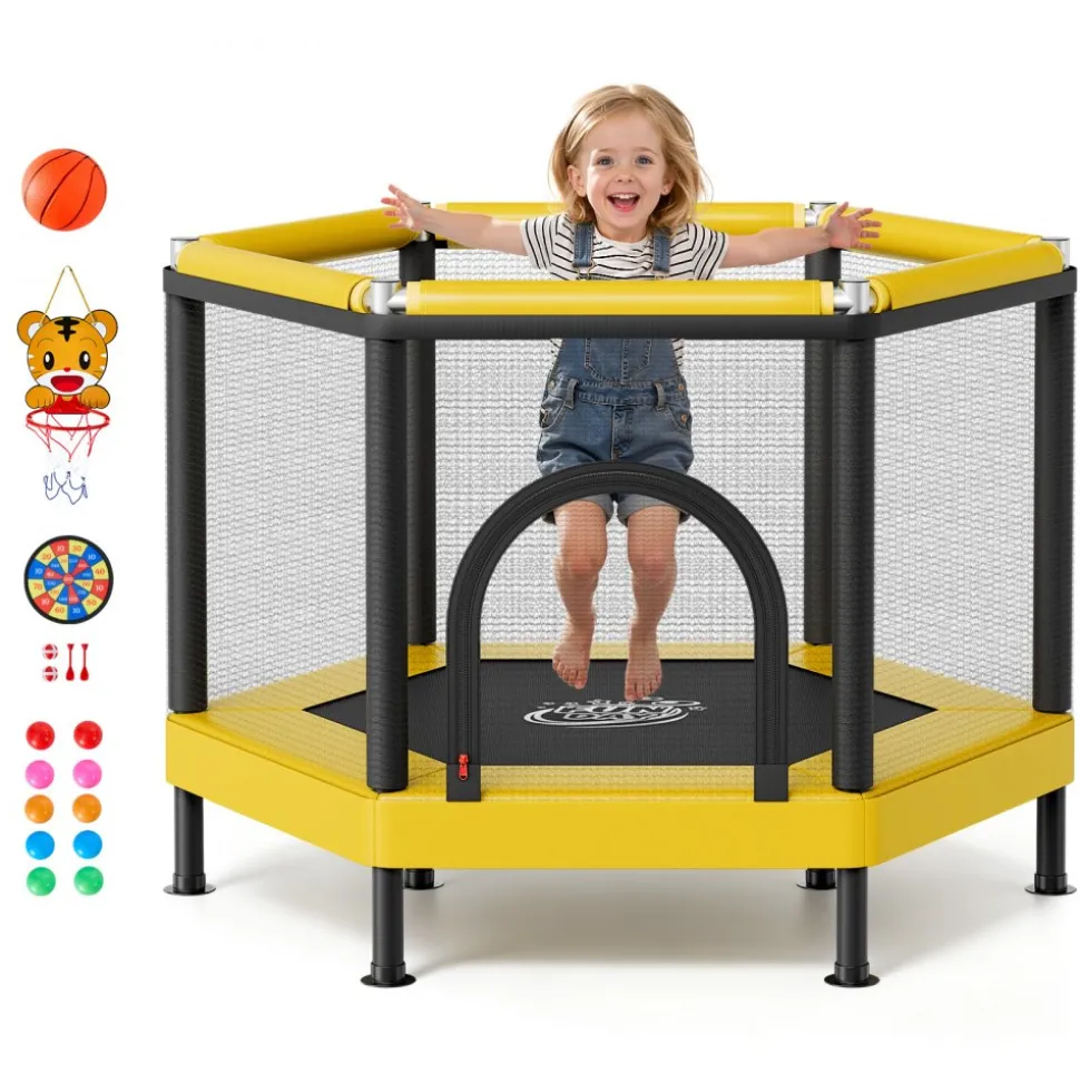 VEVOR Trampoline for Kids, Toddler Mini Trampoline, 132 lbs Capacity Indoor Outdoor Play Toys with Enclosure Net and Basketball Hoop, Easy to Assemble, Christmas Toys Birthday Gifts for Girls Boys