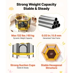 VEVOR Trampoline for Kids, Toddler Mini Trampoline, 132 lbs Capacity Indoor Outdoor Play Toys with Enclosure Net and Basketball Hoop, Easy to Assemble, Christmas Toys Birthday Gifts for Girls Boys