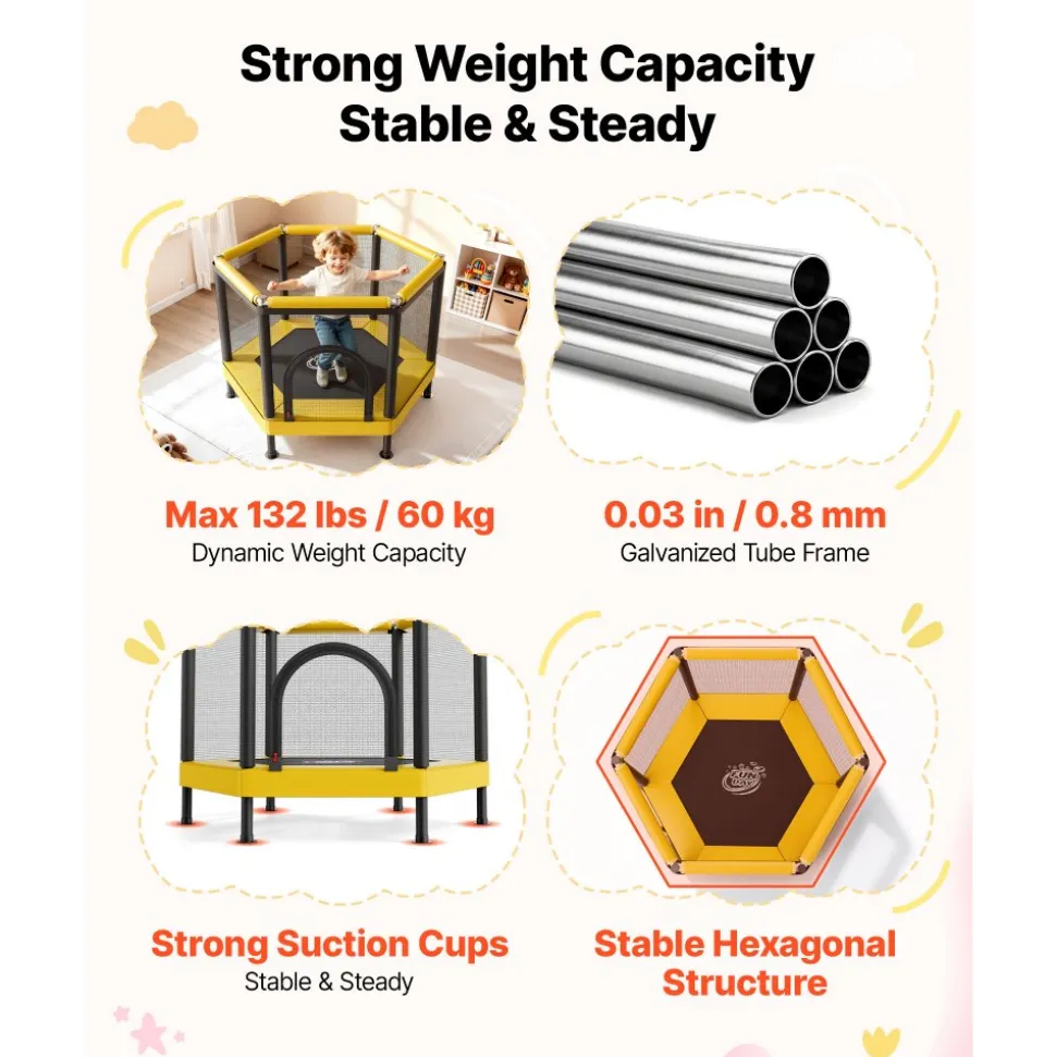 VEVOR Trampoline for Kids, Toddler Mini Trampoline, 132 lbs Capacity Indoor Outdoor Play Toys with Enclosure Net and Basketball Hoop, Easy to Assemble, Christmas Toys Birthday Gifts for Girls Boys