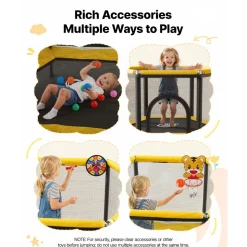 VEVOR Trampoline for Kids, Toddler Mini Trampoline, 132 lbs Capacity Indoor Outdoor Play Toys with Enclosure Net and Basketball Hoop, Easy to Assemble, Christmas Toys Birthday Gifts for Girls Boys