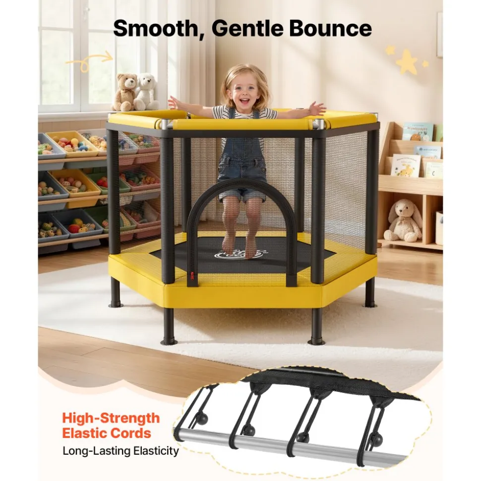 VEVOR Trampoline for Kids, Toddler Mini Trampoline, 132 lbs Capacity Indoor Outdoor Play Toys with Enclosure Net and Basketball Hoop, Easy to Assemble, Christmas Toys Birthday Gifts for Girls Boys