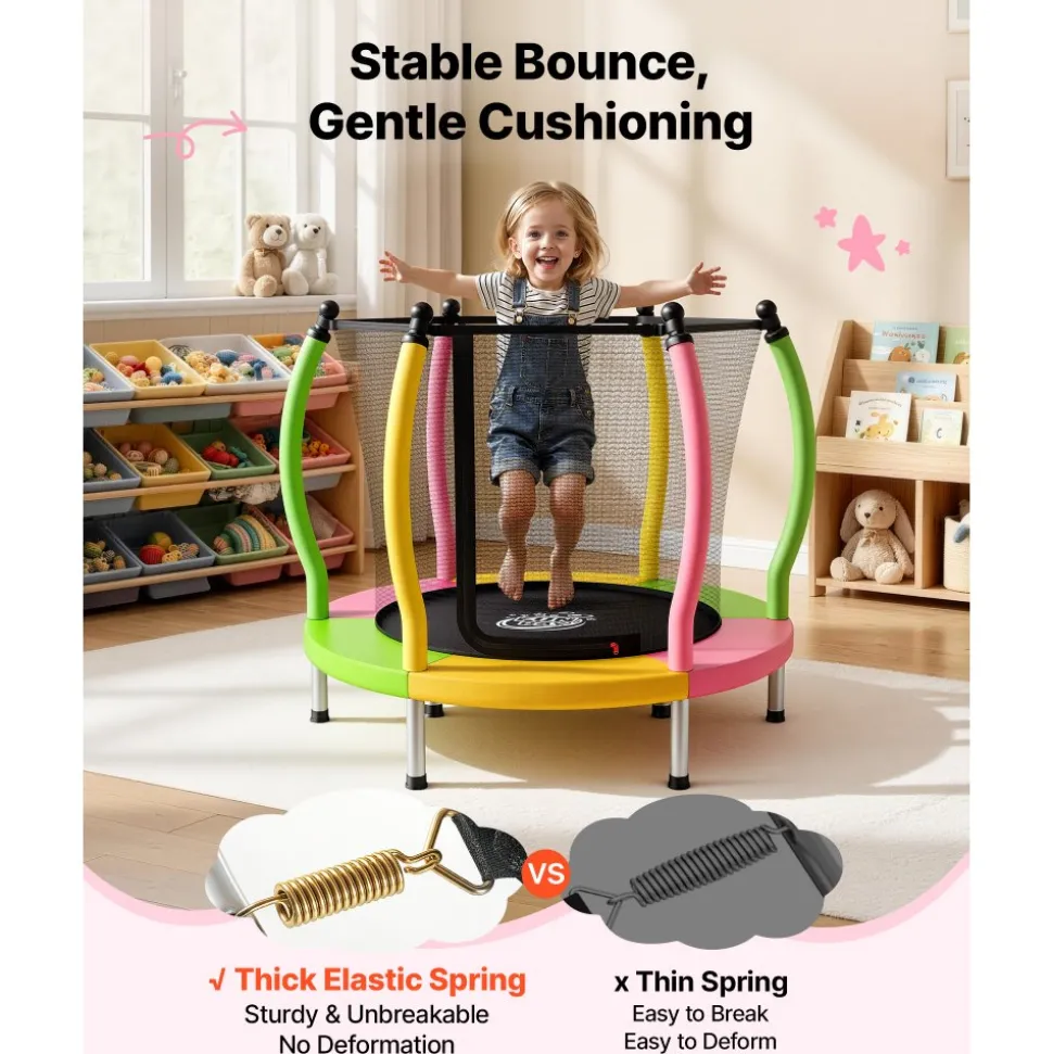 VEVOR Trampoline for Kids, Toddler Mini Trampoline, 132 lbs Capacity Indoor Outdoor Play Toys with Enclosure Net and Basketball Hoop, Easy to Assemble, Christmas Toys Birthday Gifts for Girls Boys