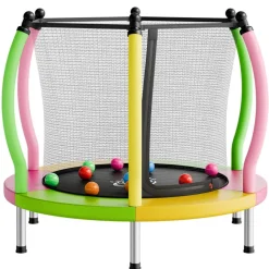 VEVOR Trampoline for Kids, Toddler Mini Trampoline, 132 lbs Capacity Indoor Outdoor Play Toys with Enclosure Net and Basketball Hoop, Easy to Assemble, Christmas Toys Birthday Gifts for Girls Boys