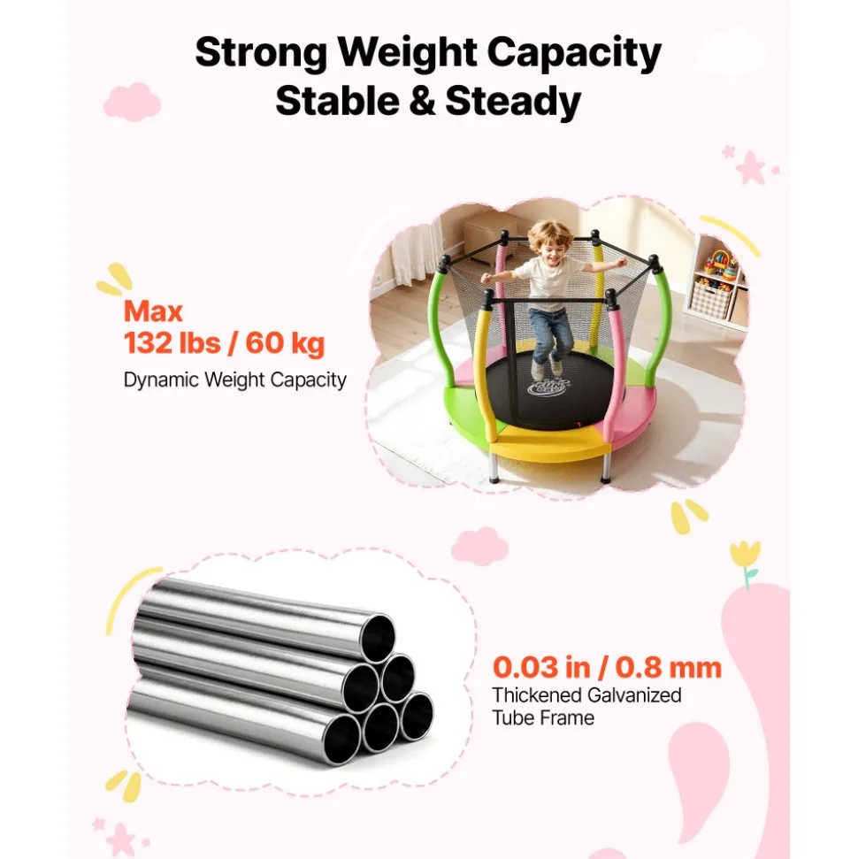 VEVOR Trampoline for Kids, Toddler Mini Trampoline, 132 lbs Capacity Indoor Outdoor Play Toys with Enclosure Net and Basketball Hoop, Easy to Assemble, Christmas Toys Birthday Gifts for Girls Boys