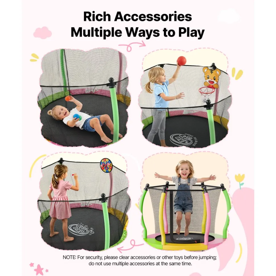 VEVOR Trampoline for Kids, Toddler Mini Trampoline, 132 lbs Capacity Indoor Outdoor Play Toys with Enclosure Net and Basketball Hoop, Easy to Assemble, Christmas Toys Birthday Gifts for Girls Boys