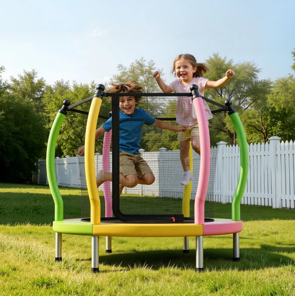 VEVOR Trampoline for Kids, Toddler Mini Trampoline, 132 lbs Capacity Indoor Outdoor Play Toys with Enclosure Net and Basketball Hoop, Easy to Assemble, Christmas Toys Birthday Gifts for Girls Boys