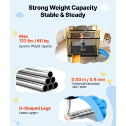VEVOR Trampoline for Kids, Toddler Mini Trampoline, 132 lbs Capacity Indoor Outdoor Play Toys with Enclosure Net, Slide, and Ring, Easy to Assemble, Christmas Toys Birthday Gifts for Girls Boys