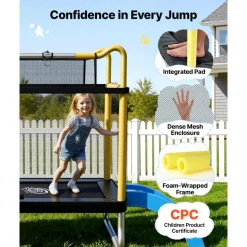 VEVOR Trampoline for Kids, Toddler Mini Trampoline, 132 lbs Capacity Indoor Outdoor Play Toys with Enclosure Net, Slide, and Ring, Easy to Assemble, Christmas Toys Birthday Gifts for Girls Boys