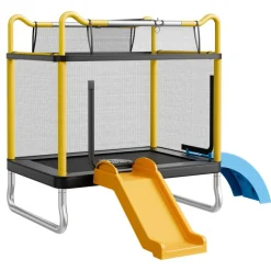 VEVOR Trampoline for Kids, Toddler Mini Trampoline, 132 lbs Capacity Indoor Outdoor Play Toys with Enclosure Net, Slide, and Ring, Easy to Assemble, Christmas Toys Birthday Gifts for Girls Boys
