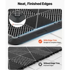 VEVOR Transition Edge Kit, 11-Piece, Durable Straight Garage Floor Edging, PP Material, Easy Installation, Edge Protection for Wet Area Restaurant Pool, Only Compatible with VEVOR Drainage Mats, Black