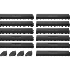 VEVOR Transition Edge Kit, 11-Piece, Durable Straight Garage Floor Edging, PP Material, Easy Installation, Edge Protection for Wet Area Restaurant Pool, Only Compatible with VEVOR Drainage Mats, Black