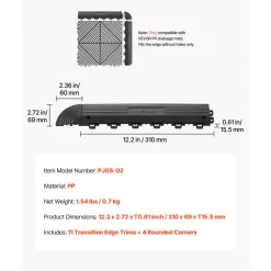 VEVOR Transition Edge Kit, 11-Piece, Durable PP Interlocking Modular Garage Floor Edging, Easy Installation, Edge Protection for Wet Area Restaurant, Only Compatible with VEVOR Drainage Mats, Black