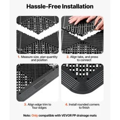 VEVOR Transition Edge Kit, 11-Piece, Durable PP Interlocking Modular Garage Floor Edging, Easy Installation, Edge Protection for Wet Area Restaurant, Only Compatible with VEVOR Drainage Mats, Black